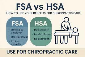FSA vs HSA infographic explaining how each can be used for chiropractic care, including rollover and expiration differences