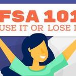 Illustration of a woman holding a sign that says FSA 101 Use It or Lose It, highlighting flexible spending account deadlines