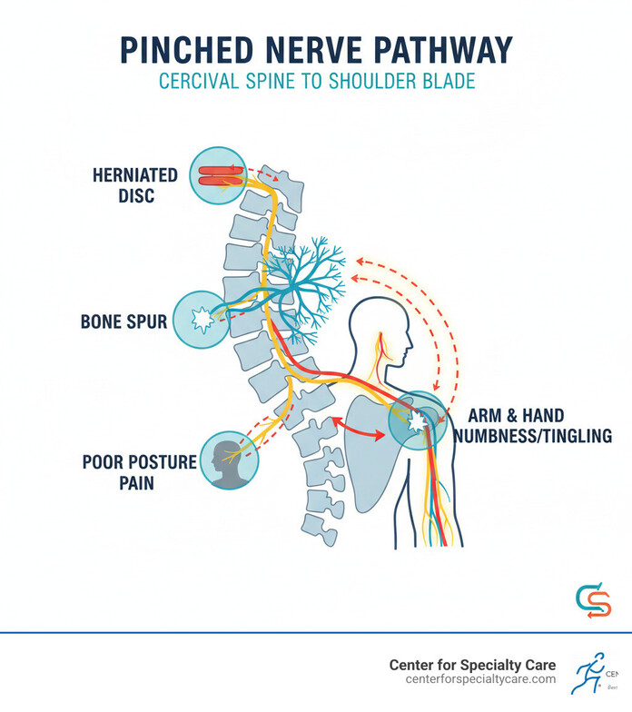 Pinched nerve pathway with possible causes of the nerve pinch
